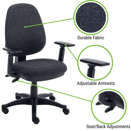 Versi 2-Lever Ergonomic Operator Chair with Adjustable Arms - Charcoal - Height Adjustable Ergonomic Office Chair (115kg Capacity)